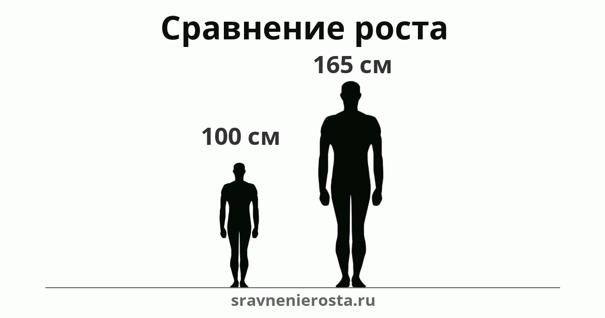 Визуализация соотношения роста мужчины (100 см) и мужчины (165 см) на сайте sravnenierosta.ru