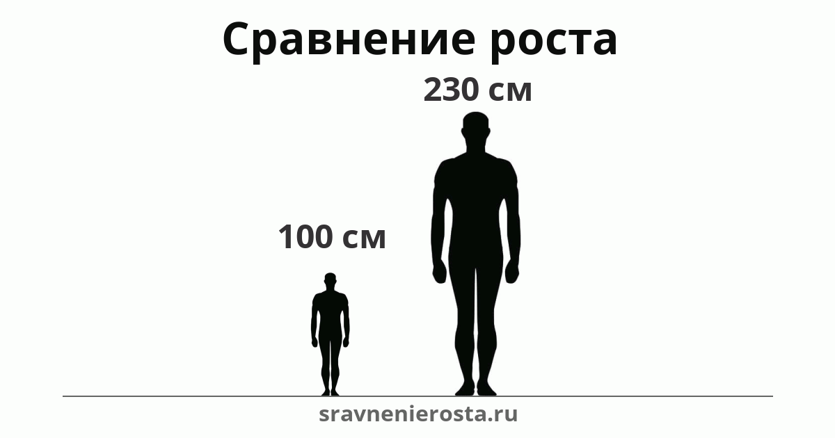 Визуализация соотношения роста мужчины (100 см) и мужчины (230 см) на сайте sravnenierosta.ru