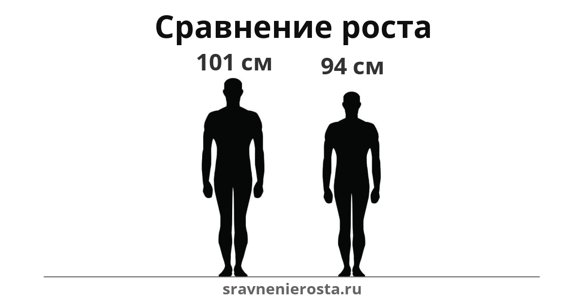 Визуализация соотношения роста мужчины (101 см) и мужчины (94 см) на сайте sravnenierosta.ru