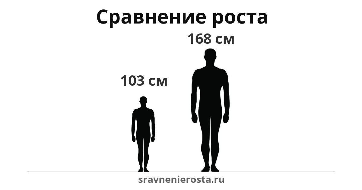 Визуализация соотношения роста мужчины (103 см) и мужчины (168 см) на сайте sravnenierosta.ru