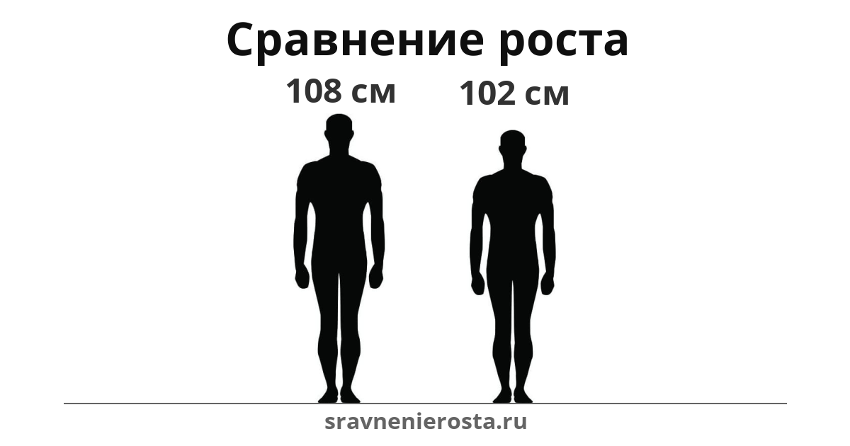 Визуализация соотношения роста мужчины (108 см) и мужчины (102 см) на сайте sravnenierosta.ru