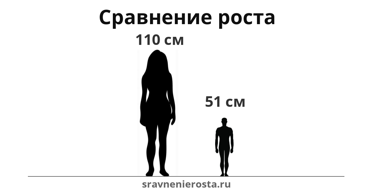 Визуализация соотношения роста женщины (110 см) и мужчины (51 см) на сайте sravnenierosta.ru