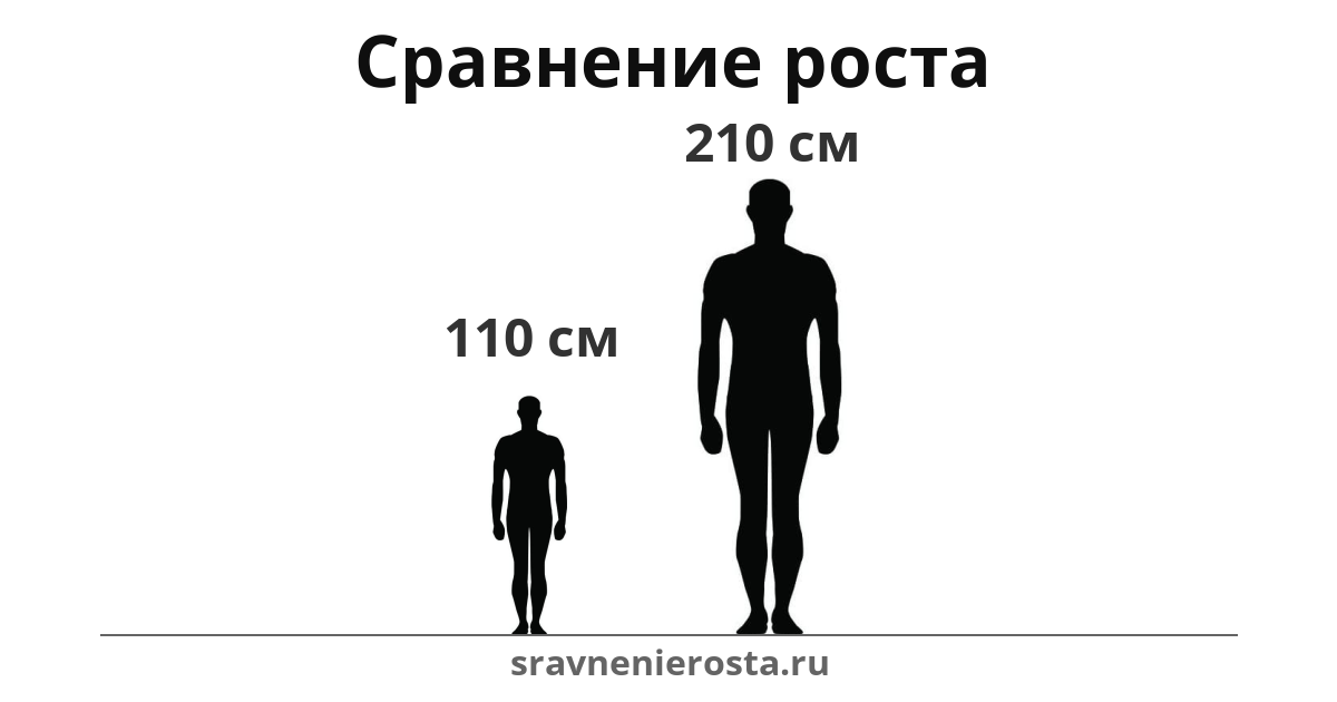 Визуализация соотношения роста мужчины (110 см) и мужчины (210 см) на сайте sravnenierosta.ru