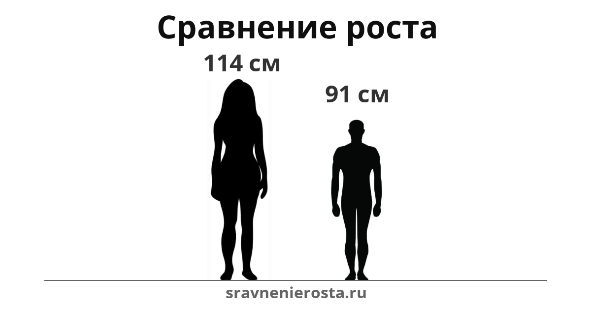 Визуализация соотношения роста женщины (114 см) и мужчины (91 см) на сайте sravnenierosta.ru