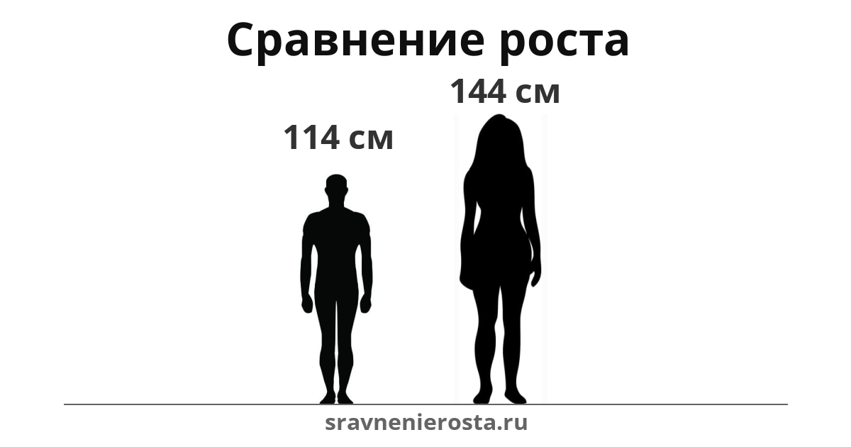 Визуализация соотношения роста мужчины (114 см) и женщины (144 см) на сайте sravnenierosta.ru