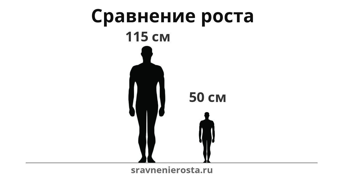 Визуализация соотношения роста мужчины (115 см) и мужчины (50 см) на сайте sravnenierosta.ru