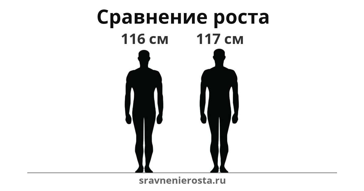 Визуализация соотношения роста мужчины (116 см) и мужчины (117 см) на сайте sravnenierosta.ru