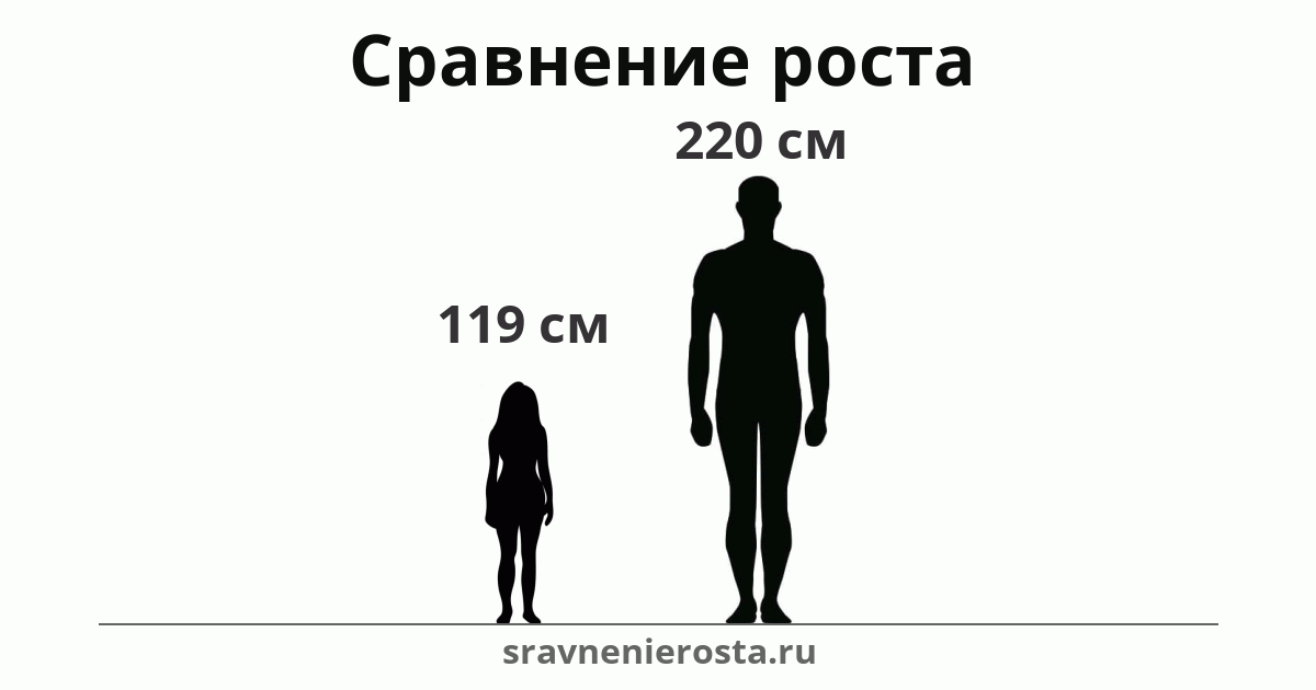 Визуализация соотношения роста женщины (119 см) и мужчины (220 см) на сайте sravnenierosta.ru