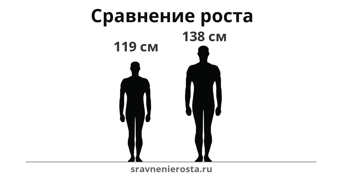 Визуализация соотношения роста мужчины (119 см) и мужчины (138 см) на сайте sravnenierosta.ru