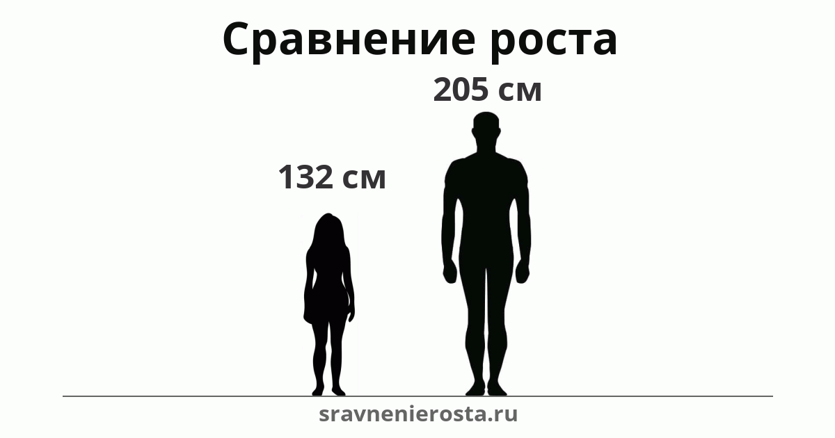 Визуализация соотношения роста женщины (132 см) и мужчины (205 см) на сайте sravnenierosta.ru