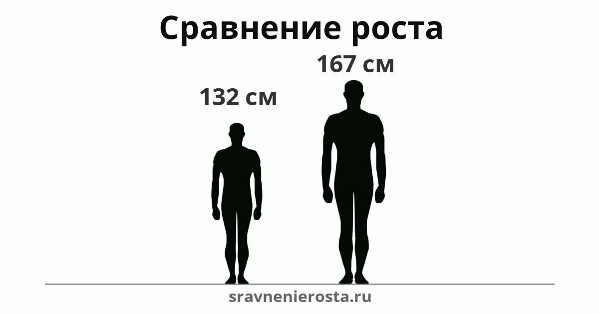 Визуализация соотношения роста мужчины (132 см) и мужчины (167 см) на сайте sravnenierosta.ru
