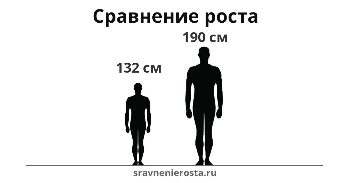 Визуализация соотношения роста мужчины (132 см) и мужчины (190 см) на сайте sravnenierosta.ru