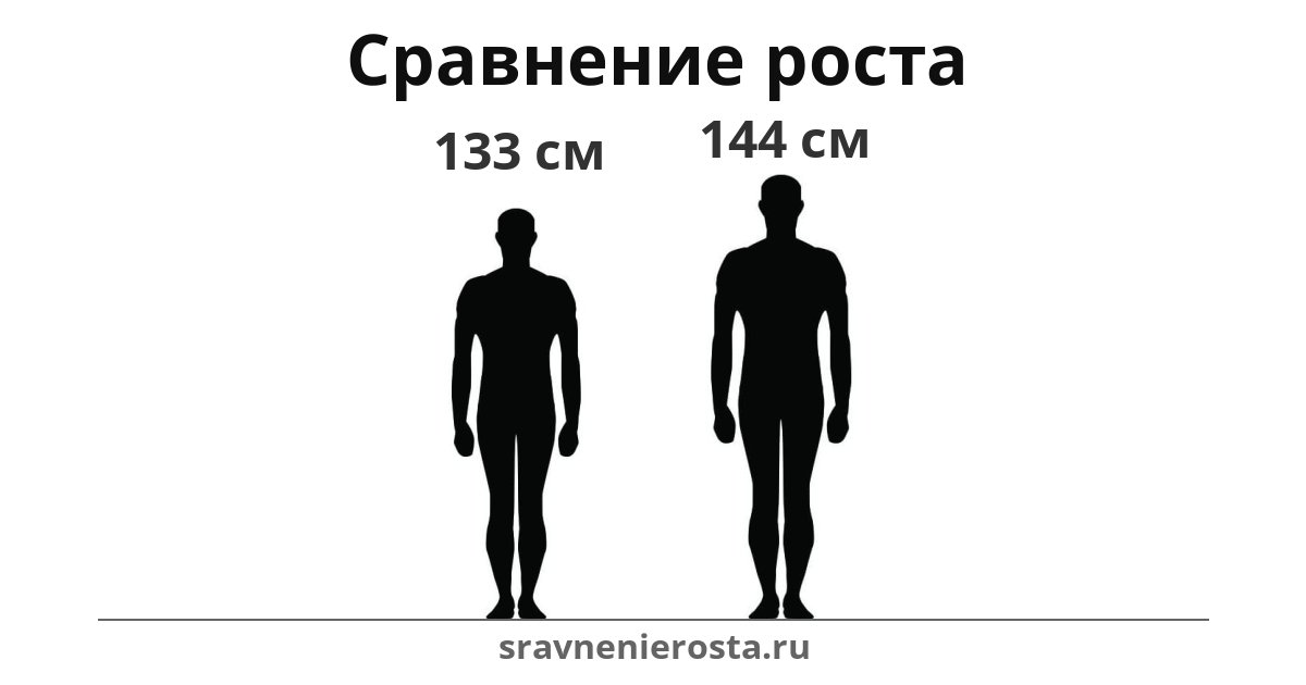 Визуализация соотношения роста мужчины (133 см) и мужчины (144 см) на сайте sravnenierosta.ru