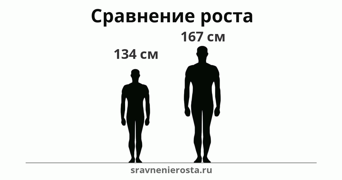 Визуализация соотношения роста мужчины (134 см) и мужчины (167 см) на сайте sravnenierosta.ru