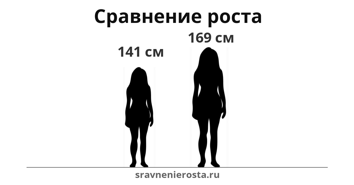 Визуализация соотношения роста женщины (141 см) и женщины (169 см) на сайте sravnenierosta.ru