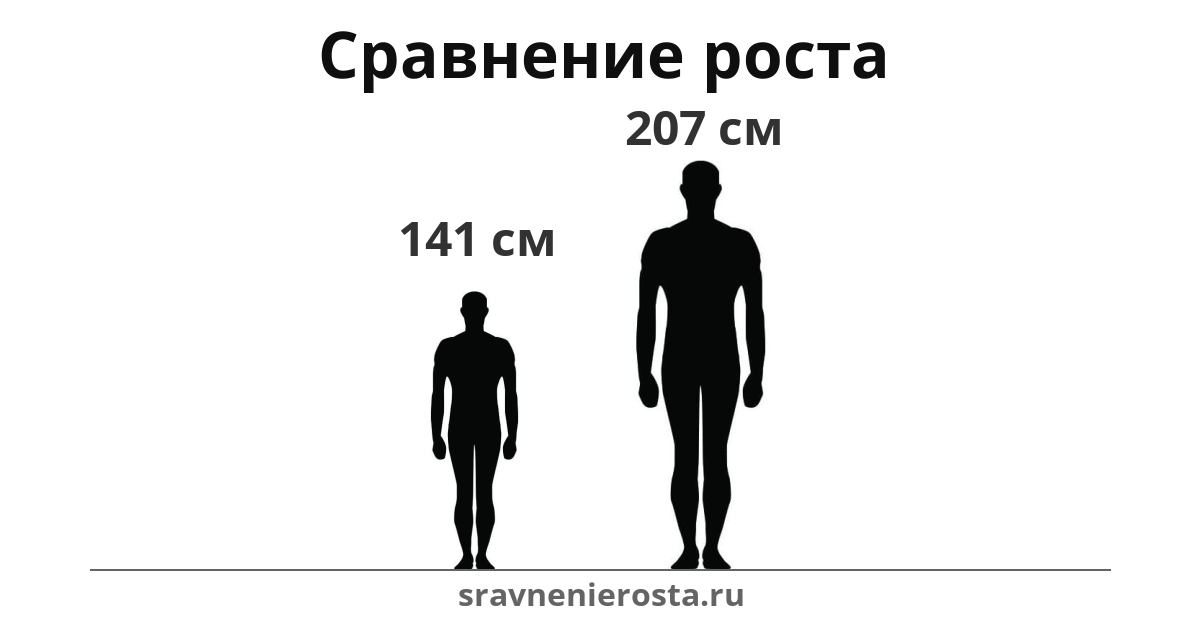 Визуализация соотношения роста мужчины (141 см) и мужчины (207 см) на сайте sravnenierosta.ru