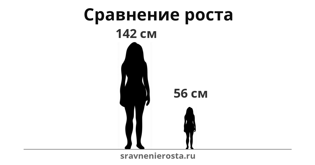 Визуализация соотношения роста женщины (142 см) и женщины (56 см) на сайте sravnenierosta.ru