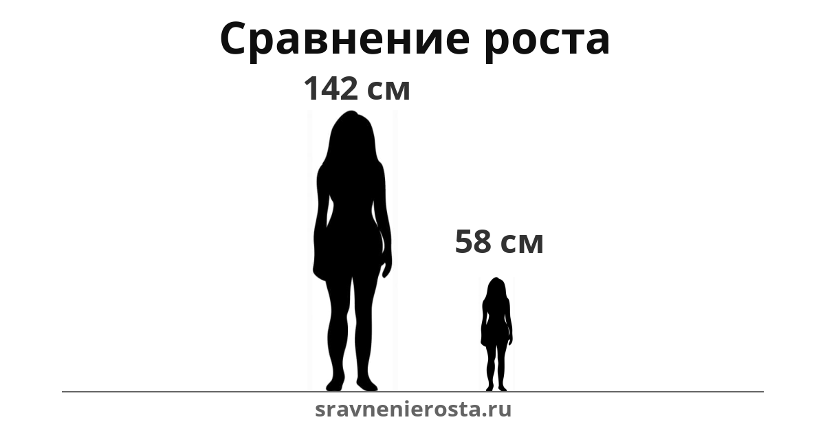 Визуализация соотношения роста женщины (142 см) и женщины (58 см) на сайте sravnenierosta.ru