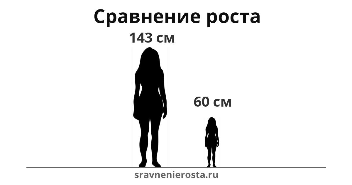 Визуализация соотношения роста женщины (143 см) и женщины (60 см) на сайте sravnenierosta.ru