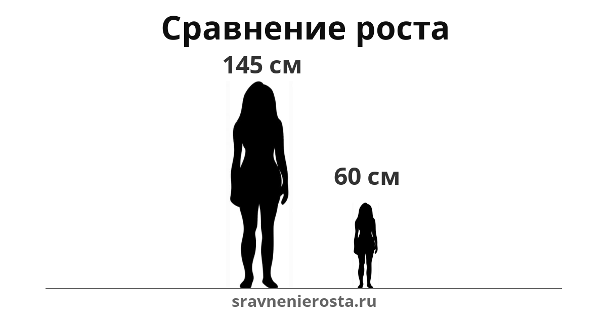 Визуализация соотношения роста женщины (145 см) и женщины (60 см) на сайте sravnenierosta.ru