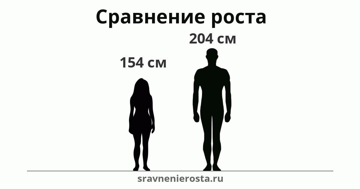 Визуализация соотношения роста женщины (154 см) и мужчины (204 см) на сайте sravnenierosta.ru