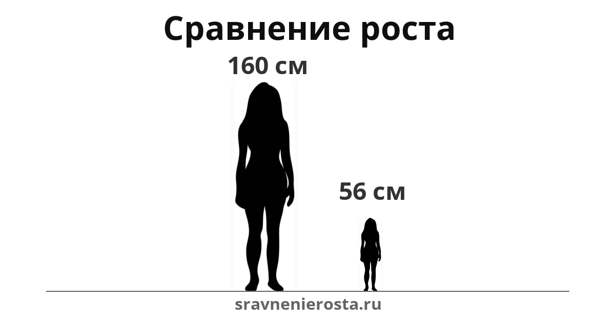 Визуализация соотношения роста женщины (160 см) и женщины (56 см) на сайте sravnenierosta.ru