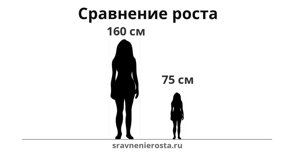 Визуализация соотношения роста женщины (160 см) и женщины (75 см) на сайте sravnenierosta.ru