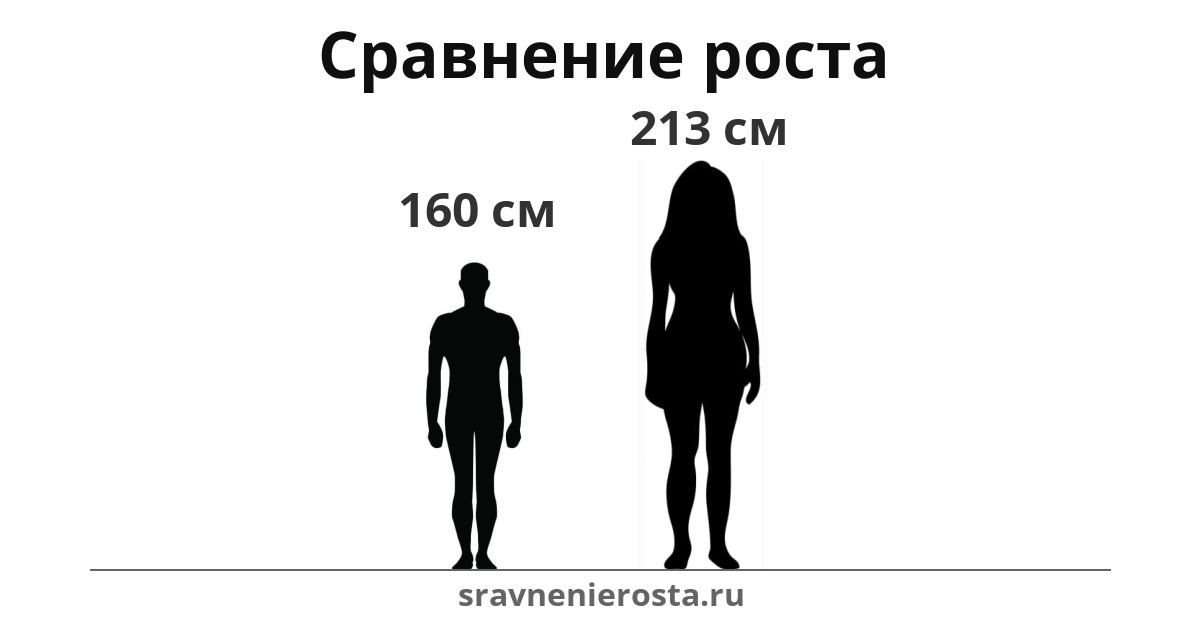 Визуализация соотношения роста мужчины (160 см) и женщины (213 см) на сайте sravnenierosta.ru