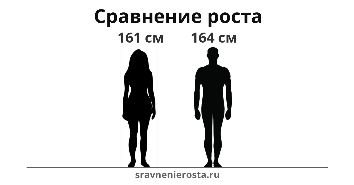 Визуализация соотношения роста женщины (161 см) и мужчины (164 см) на сайте sravnenierosta.ru