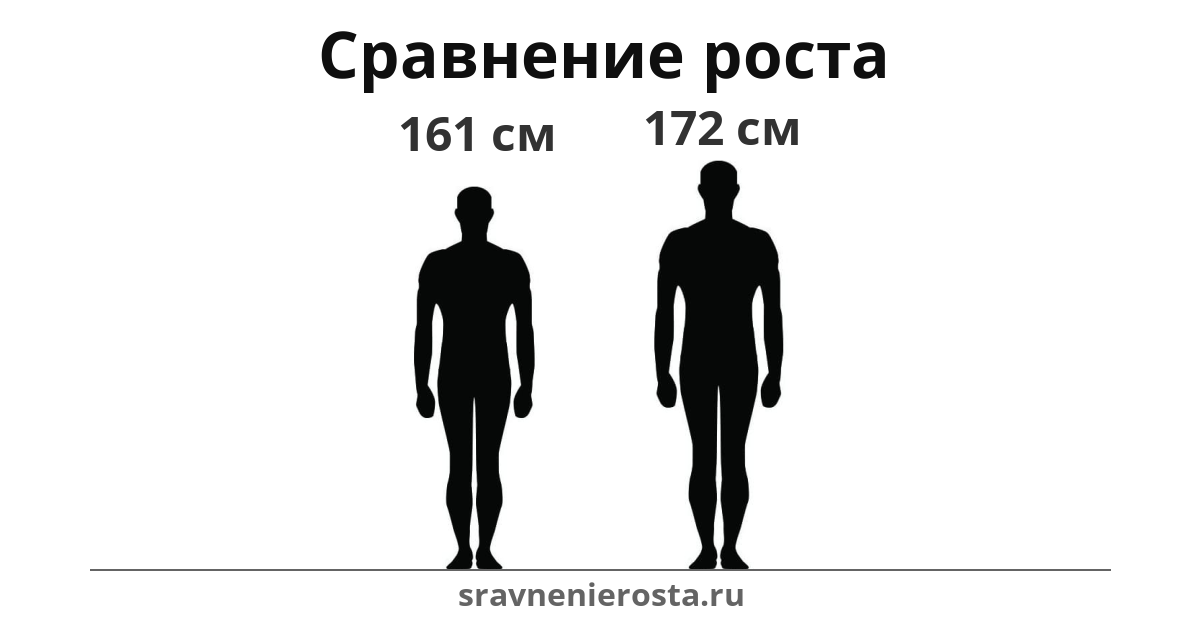 Визуализация соотношения роста мужчины (161 см) и мужчины (172 см) на сайте sravnenierosta.ru