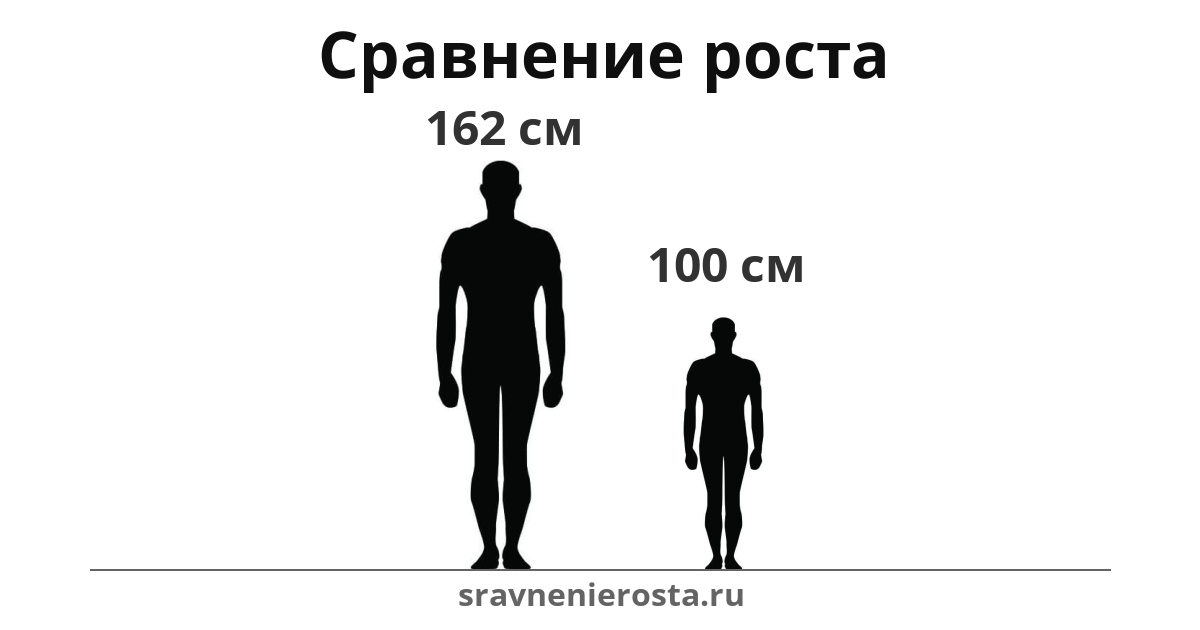 Визуализация соотношения роста мужчины (162 см) и мужчины (100 см) на сайте sravnenierosta.ru