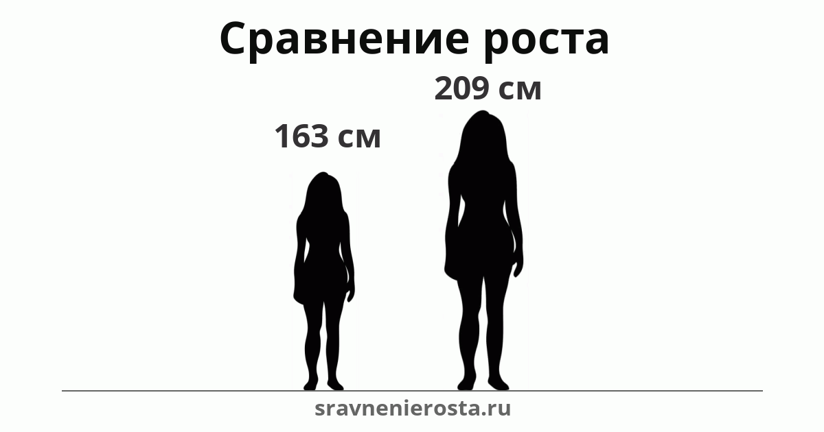 Визуализация соотношения роста женщины (163 см) и женщины (209 см) на сайте sravnenierosta.ru