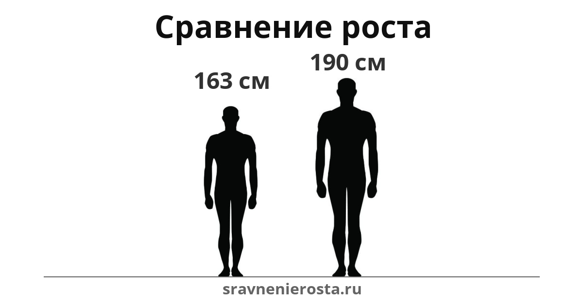 Визуализация соотношения роста мужчины (163 см) и мужчины (190 см) на сайте sravnenierosta.ru