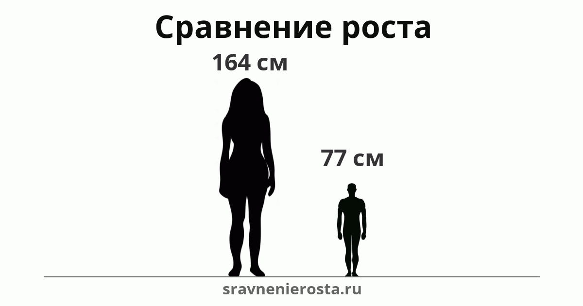 Визуализация соотношения роста женщины (164 см) и мужчины (77 см) на сайте sravnenierosta.ru