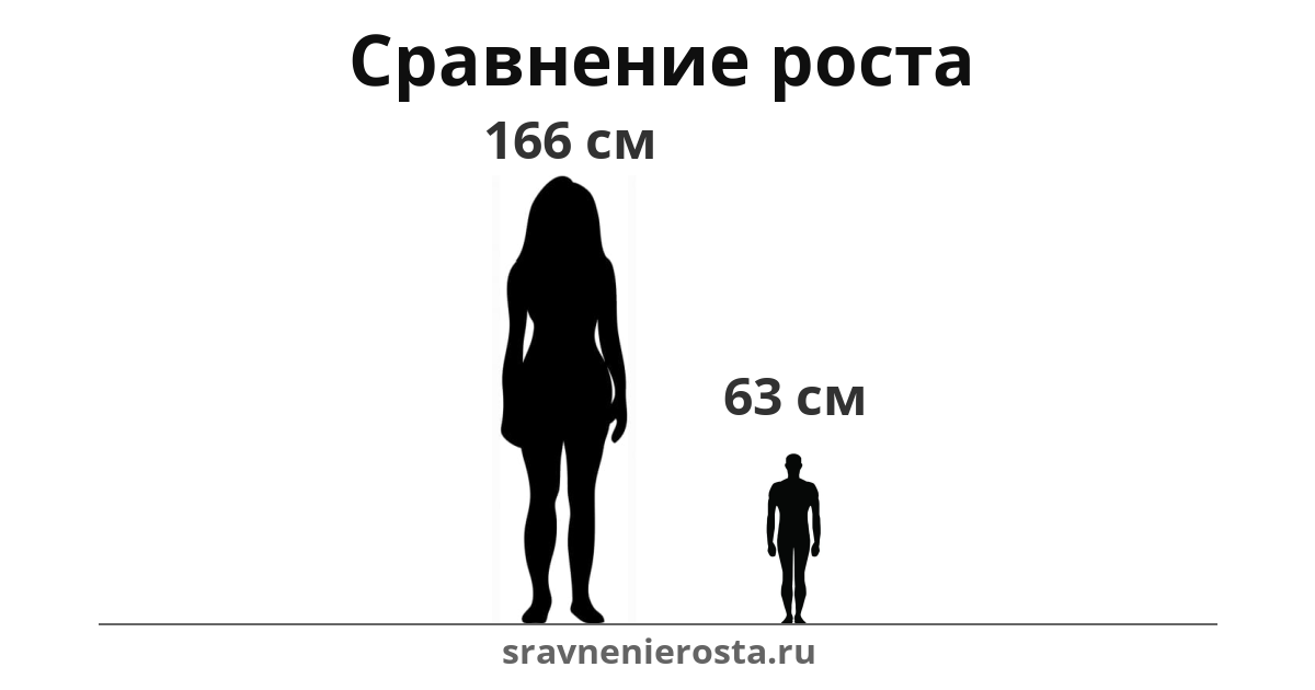 Визуализация соотношения роста женщины (166 см) и мужчины (63 см) на сайте sravnenierosta.ru