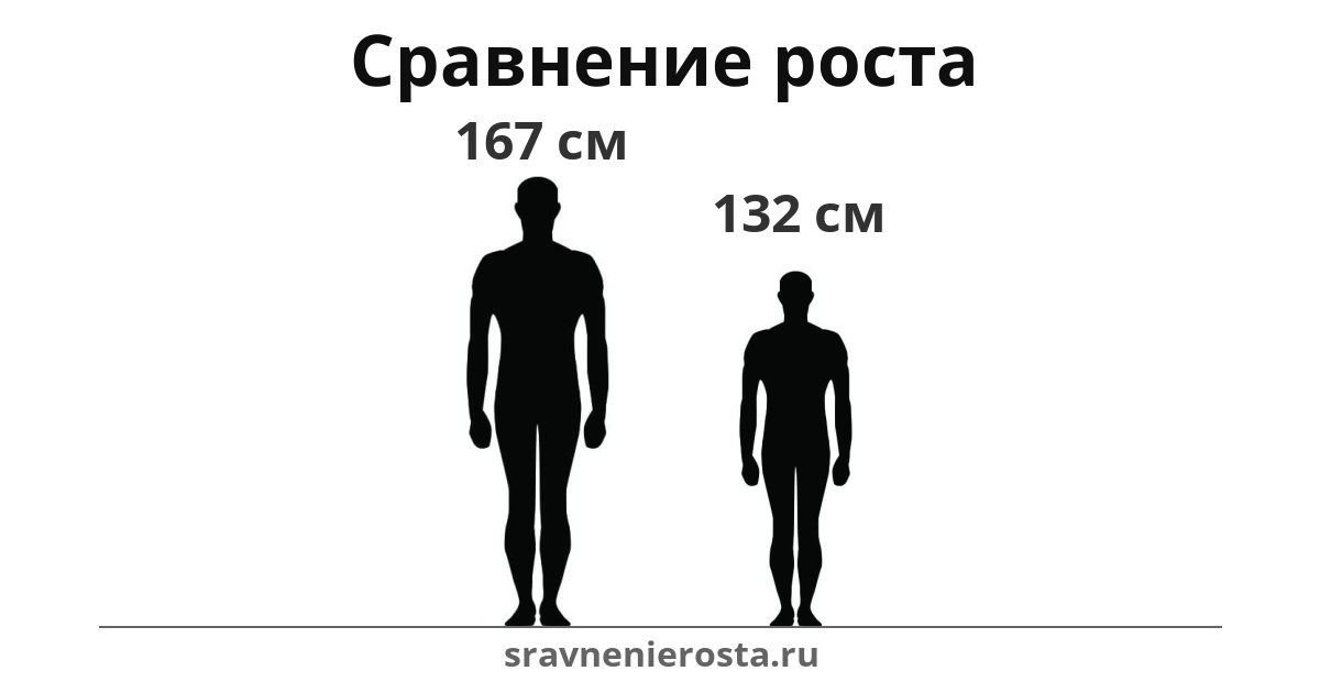 Визуализация соотношения роста мужчины (167 см) и мужчины (132 см) на сайте sravnenierosta.ru