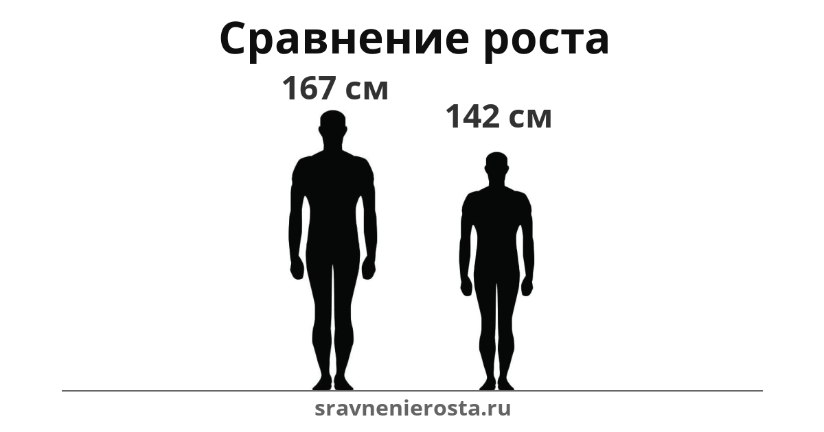 Визуализация соотношения роста мужчины (167 см) и мужчины (142 см) на сайте sravnenierosta.ru