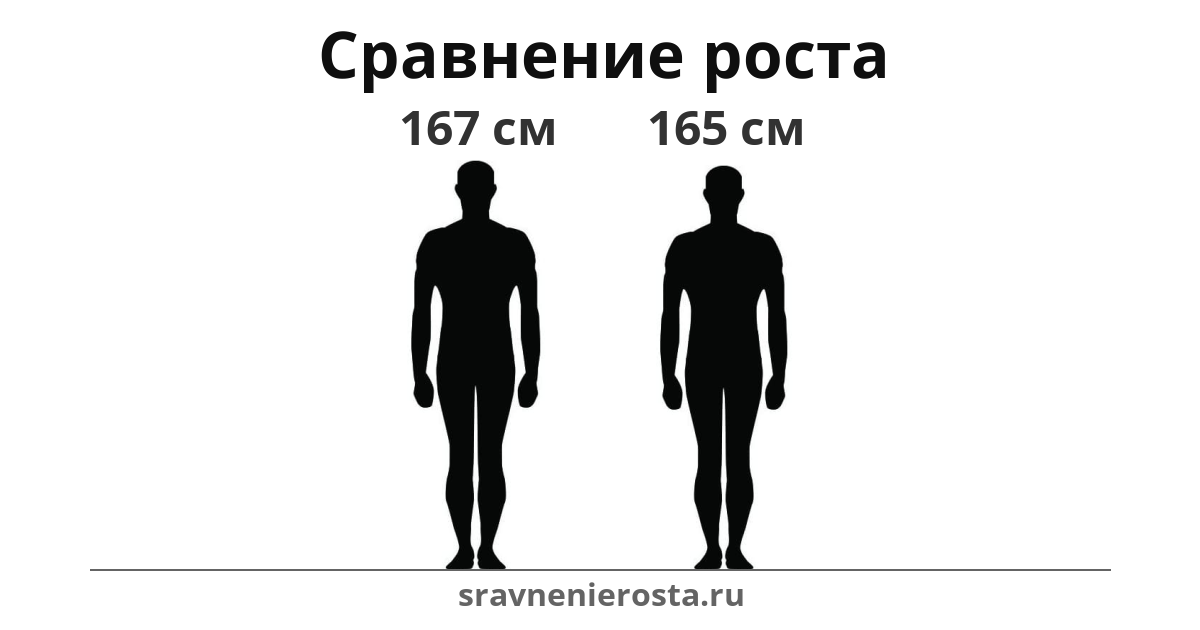 Визуализация соотношения роста мужчины (167 см) и мужчины (165 см) на сайте sravnenierosta.ru