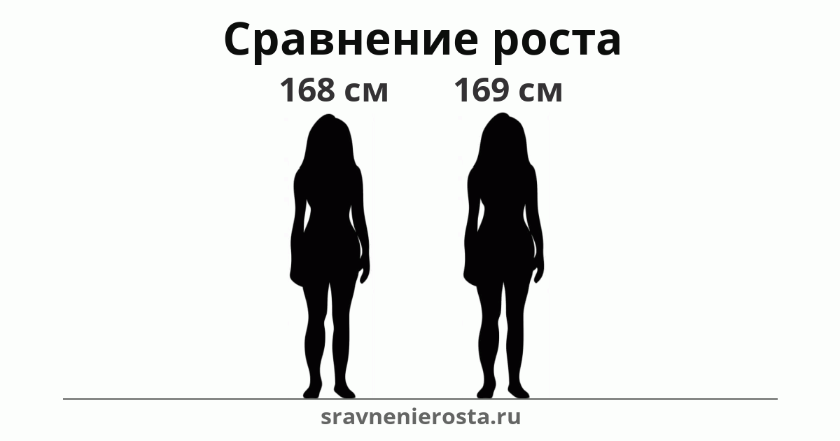 Визуализация соотношения роста женщины (168 см) и женщины (169 см) на сайте sravnenierosta.ru
