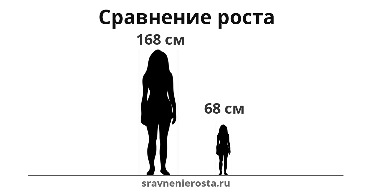 Визуализация соотношения роста женщины (168 см) и женщины (68 см) на сайте sravnenierosta.ru