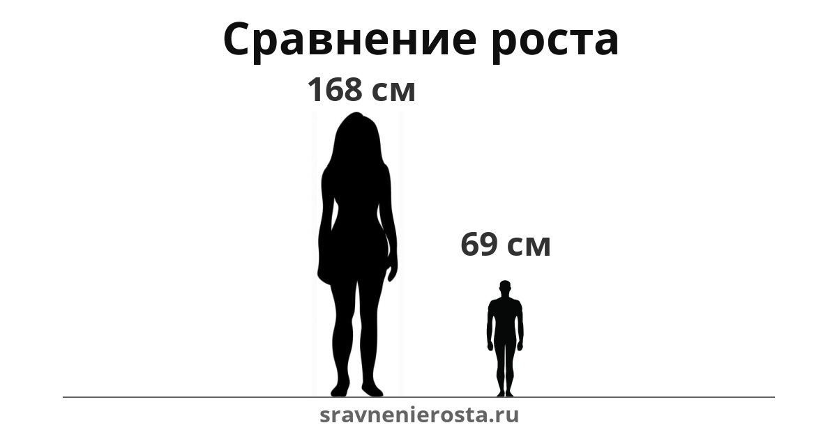 Визуализация соотношения роста женщины (168 см) и мужчины (69 см) на сайте sravnenierosta.ru