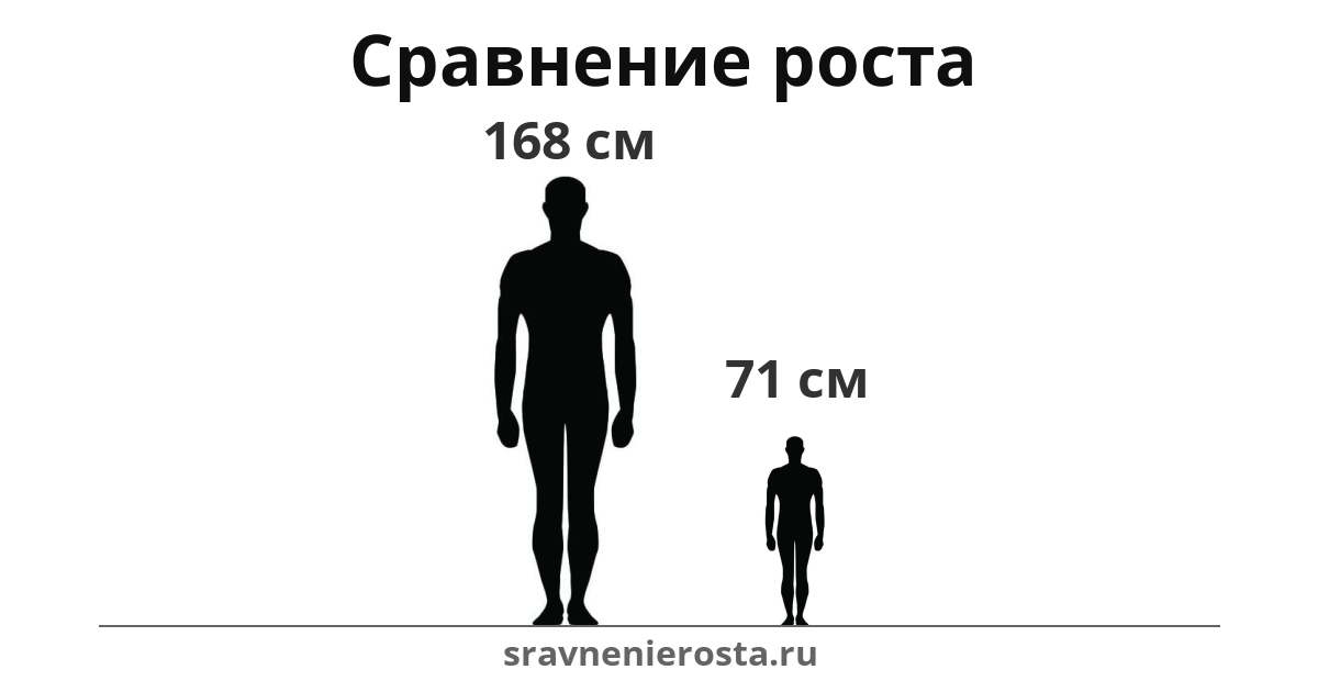 Визуализация соотношения роста мужчины (168 см) и мужчины (71 см) на сайте sravnenierosta.ru