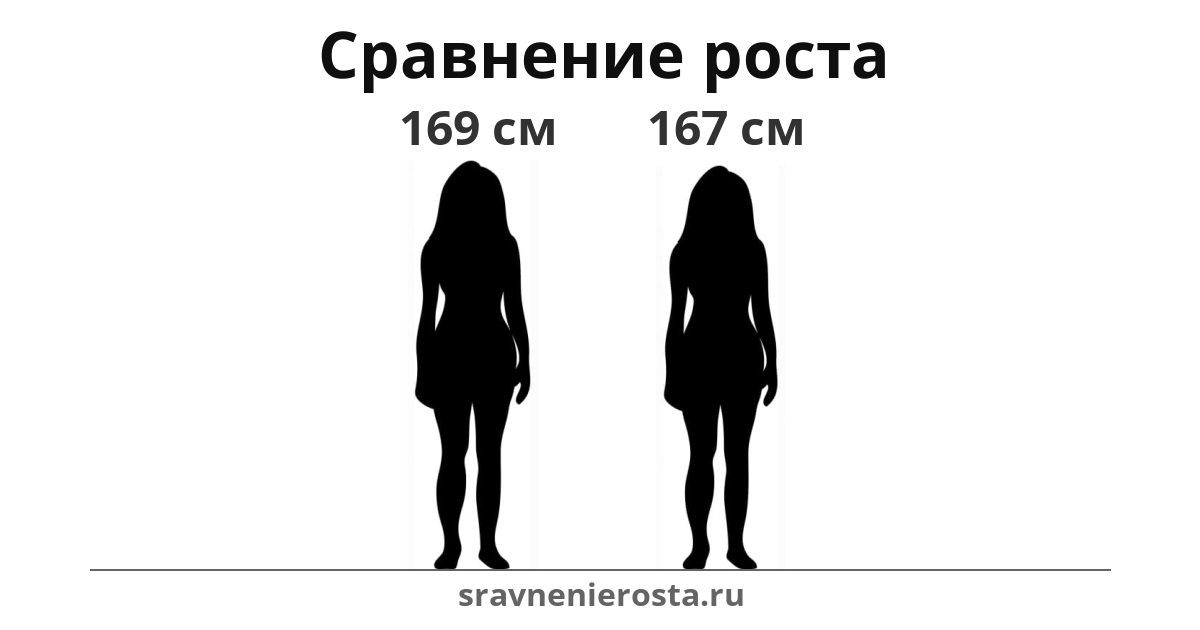 Визуализация соотношения роста женщины (169 см) и женщины (167 см) на сайте sravnenierosta.ru