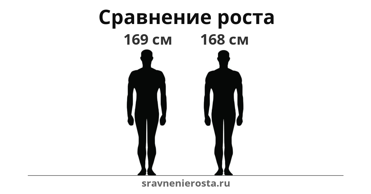 Визуализация соотношения роста мужчины (169 см) и мужчины (168 см) на сайте sravnenierosta.ru