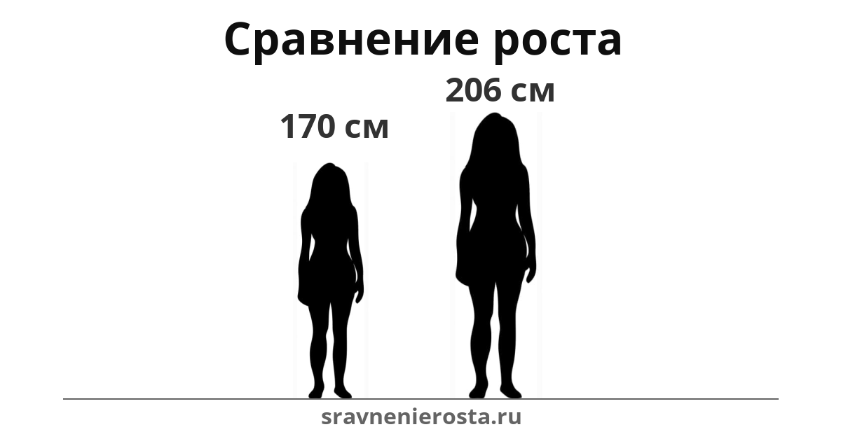 Визуализация соотношения роста женщины (170 см) и женщины (206 см) на сайте sravnenierosta.ru