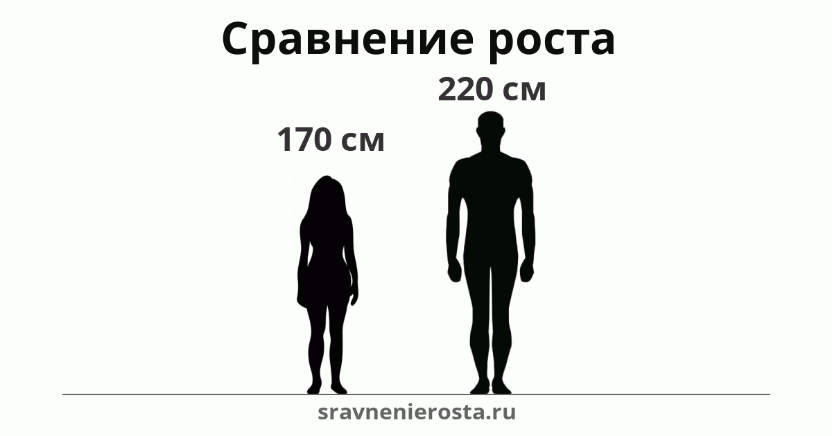 Визуализация соотношения роста женщины (170 см) и мужчины (220 см) на сайте sravnenierosta.ru