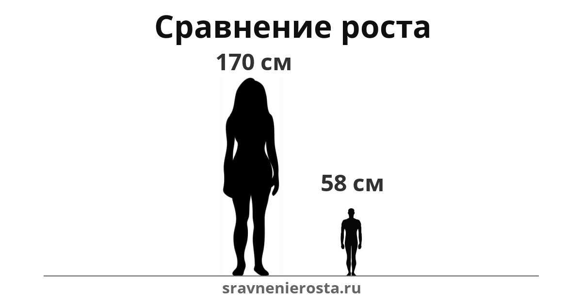 Визуализация соотношения роста женщины (170 см) и мужчины (58 см) на сайте sravnenierosta.ru