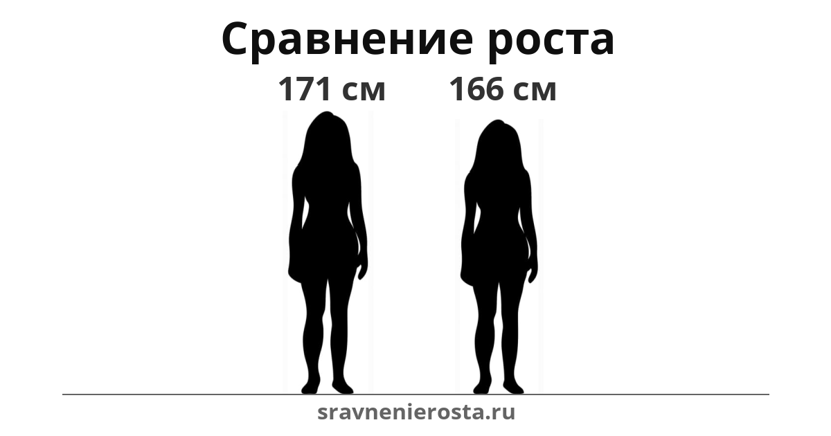 Визуализация соотношения роста женщины (171 см) и женщины (166 см) на сайте sravnenierosta.ru
