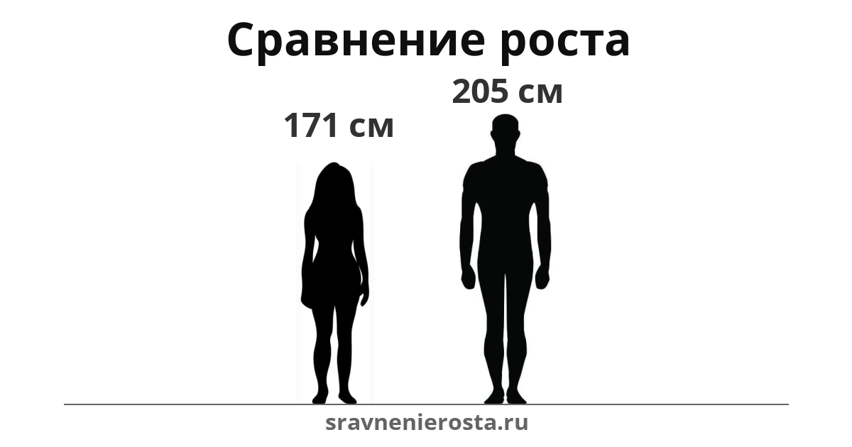 Визуализация соотношения роста женщины (171 см) и мужчины (205 см) на сайте sravnenierosta.ru