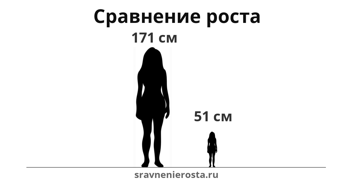 Визуализация соотношения роста женщины (171 см) и женщины (51 см) на сайте sravnenierosta.ru
